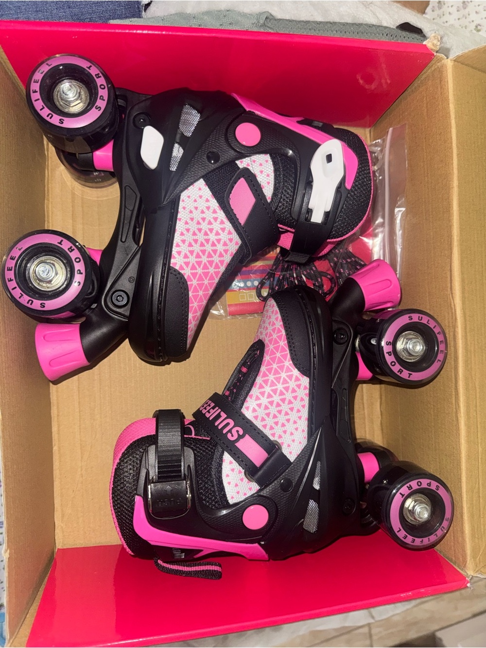 Kids Pink Black Adjustable Quad Roller Skates